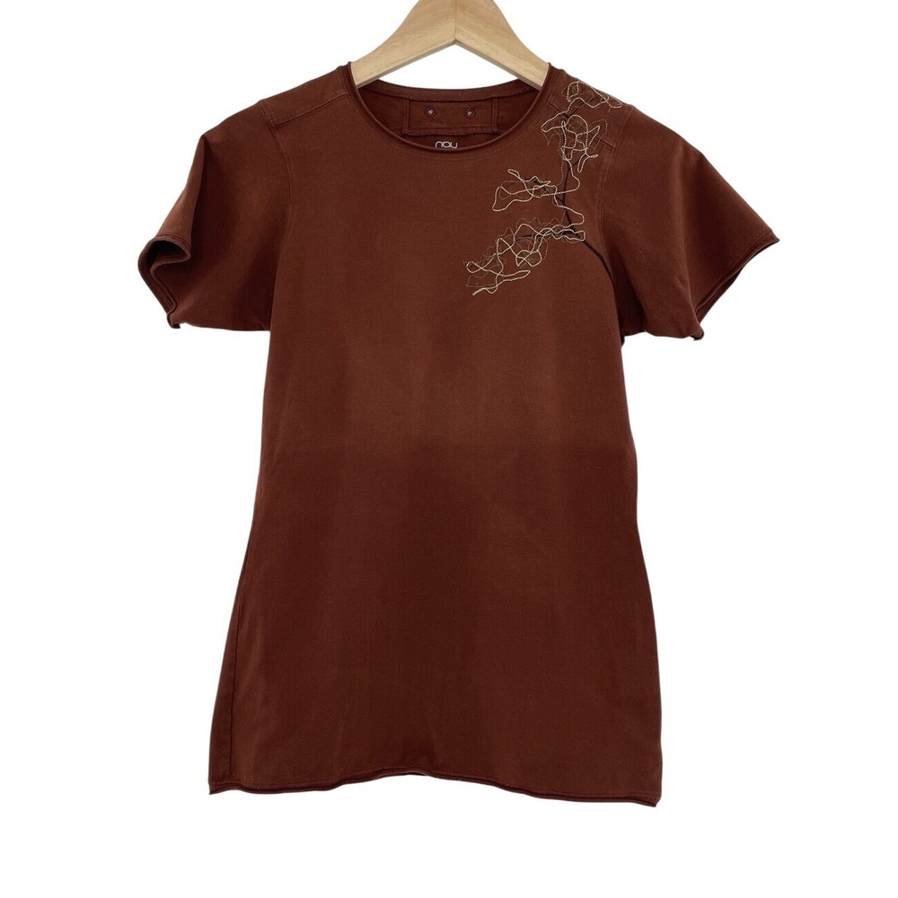 Nau Women's Bronze/Brown Embroidered Organic Cotton Blend‎ T-Shirt Size S FLAW
